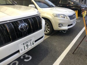 サイドミラーとグリッドが黒です。写真では隣の車のサイドミラーか白なのでわかりづらいですが。